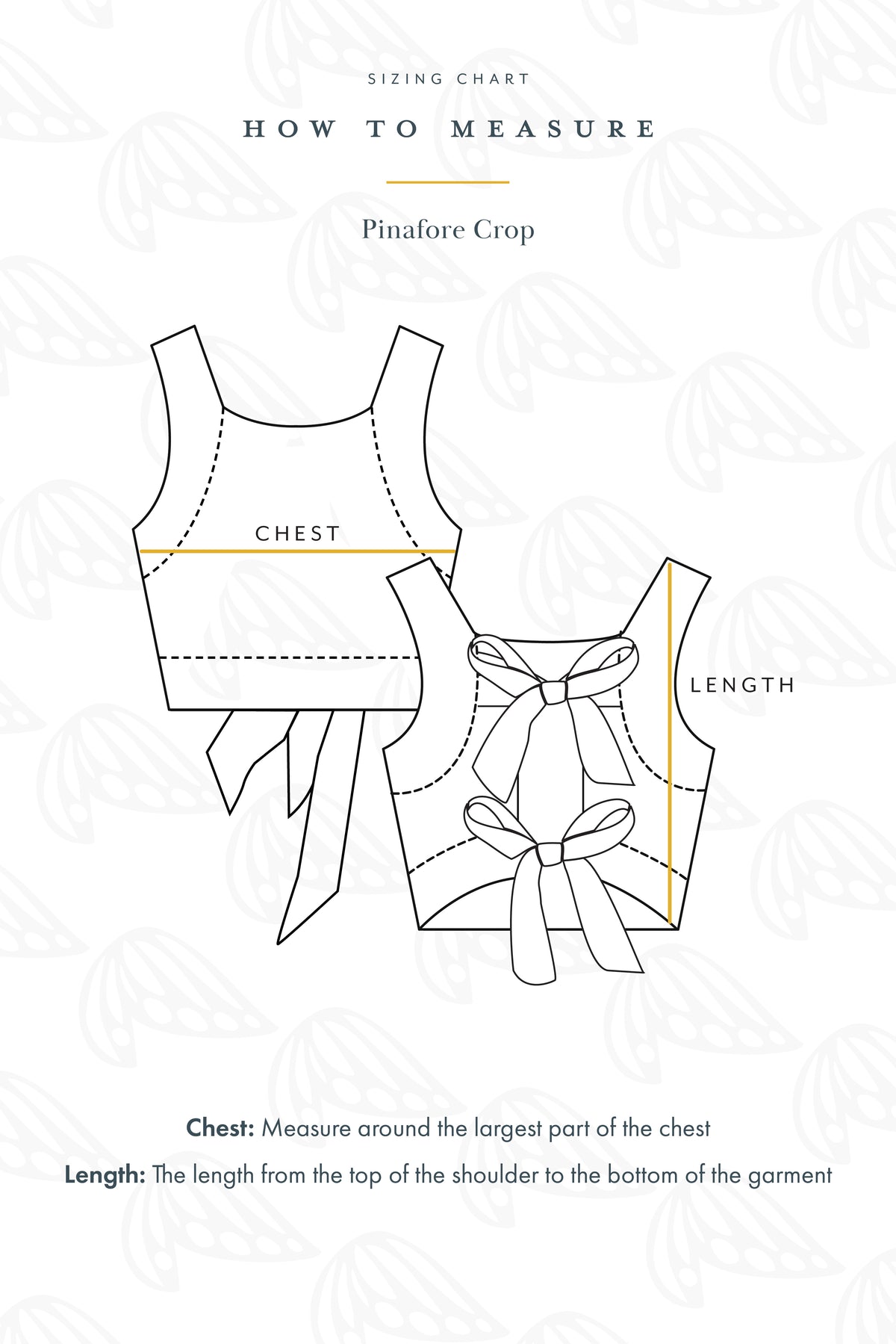 Wings Hawaii pinafore crop op measurement chart