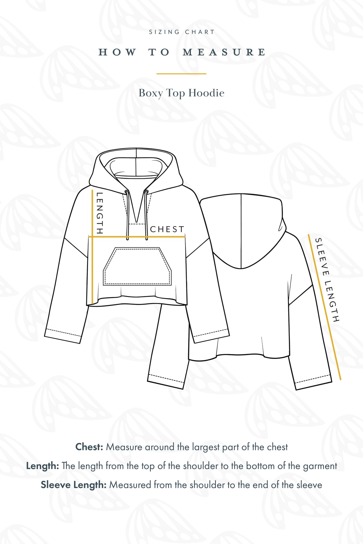 Wings Hawaii boxy top hoodie measurement guide