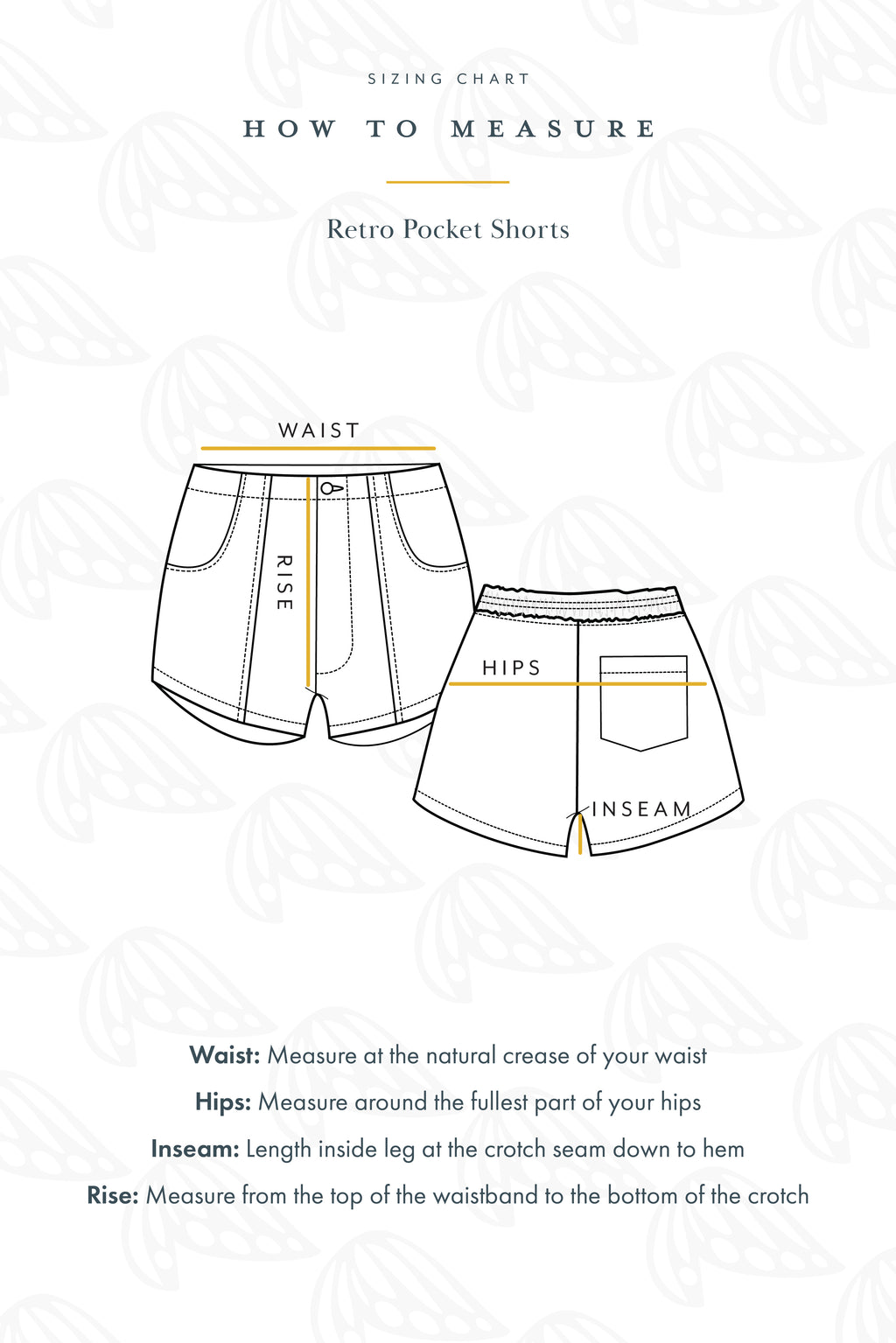 Wings Hawaii retro pocket shorts sizing chart