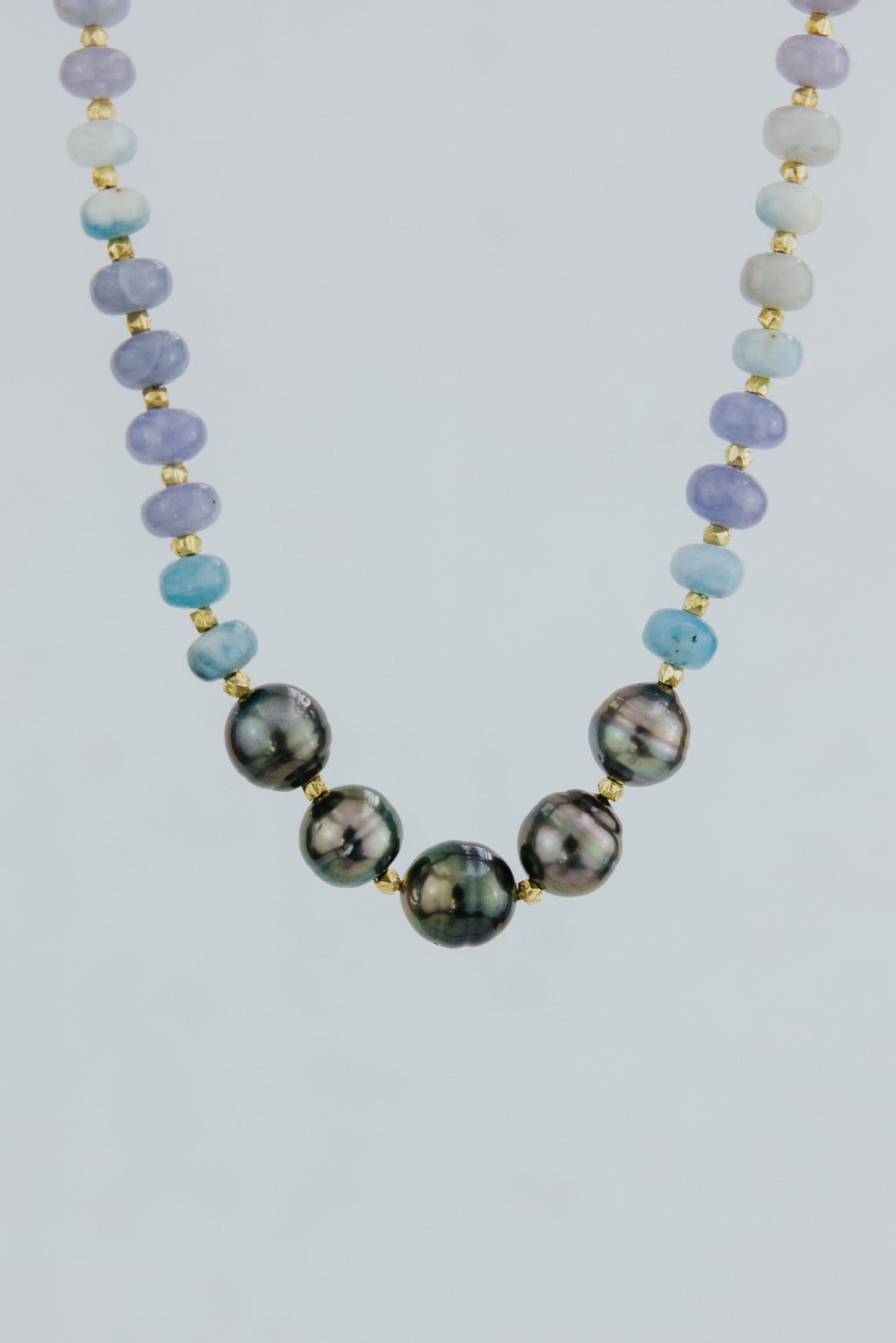 Wings Hawaii Afghanite and Tahitian Pearl beaded necklace. Fine jewelry gifts handcrafted in Hawaii. 