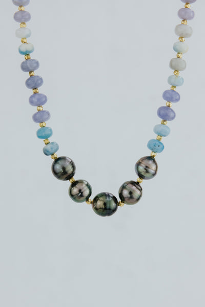 Beaded Afghanite + Tahitian Pearl Necklace