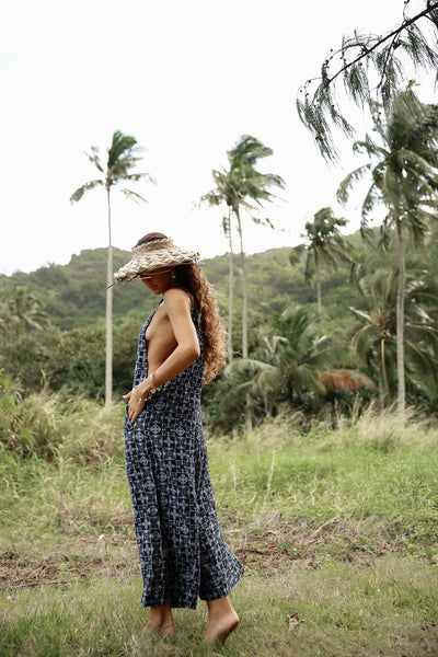 Aloha Print Overalls - Navy Quilted Ulu