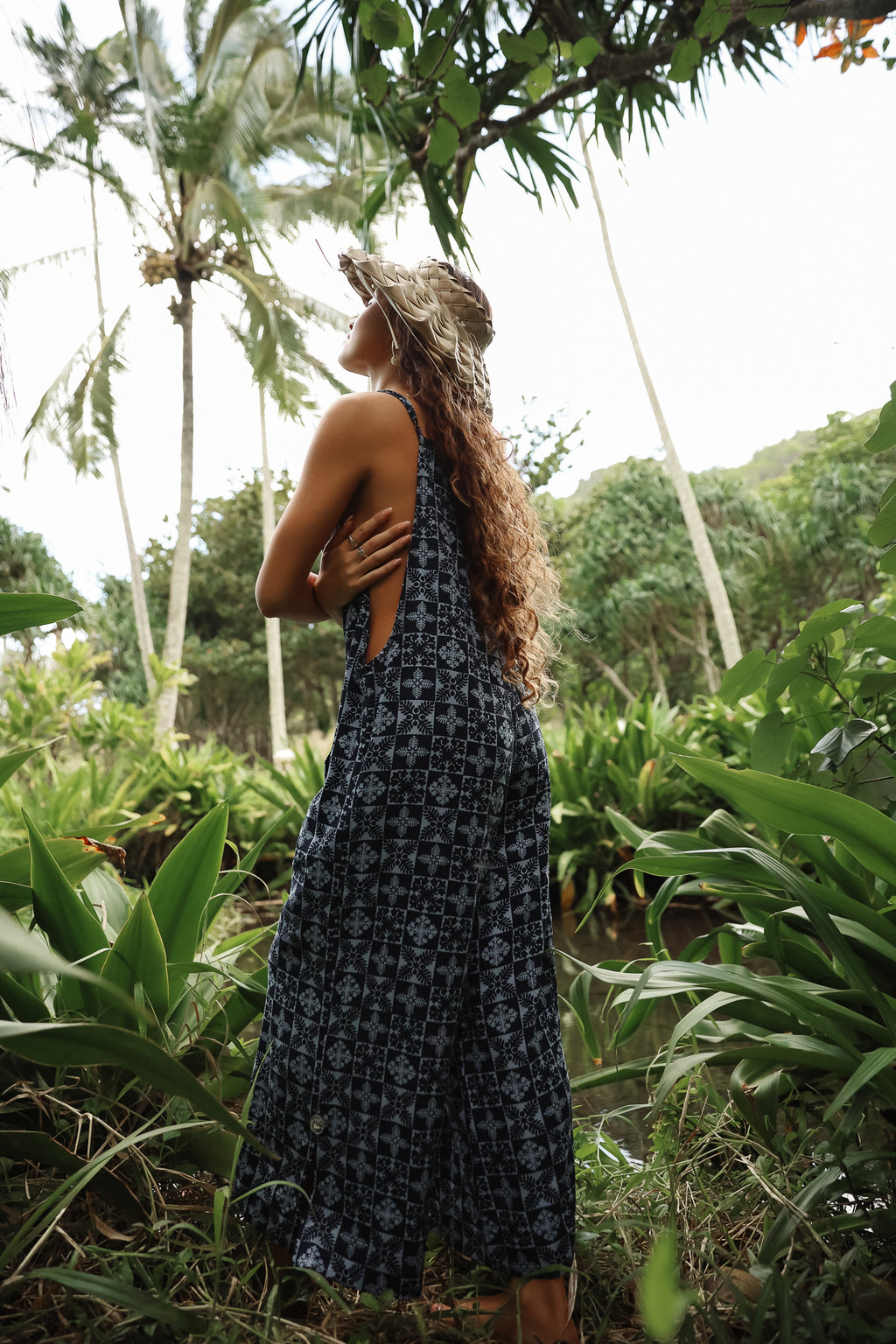 Aloha Print Overalls - Navy Quilted Ulu