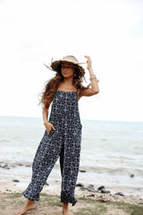 Aloha Print Overalls - Navy Quilted Ulu thumbnail