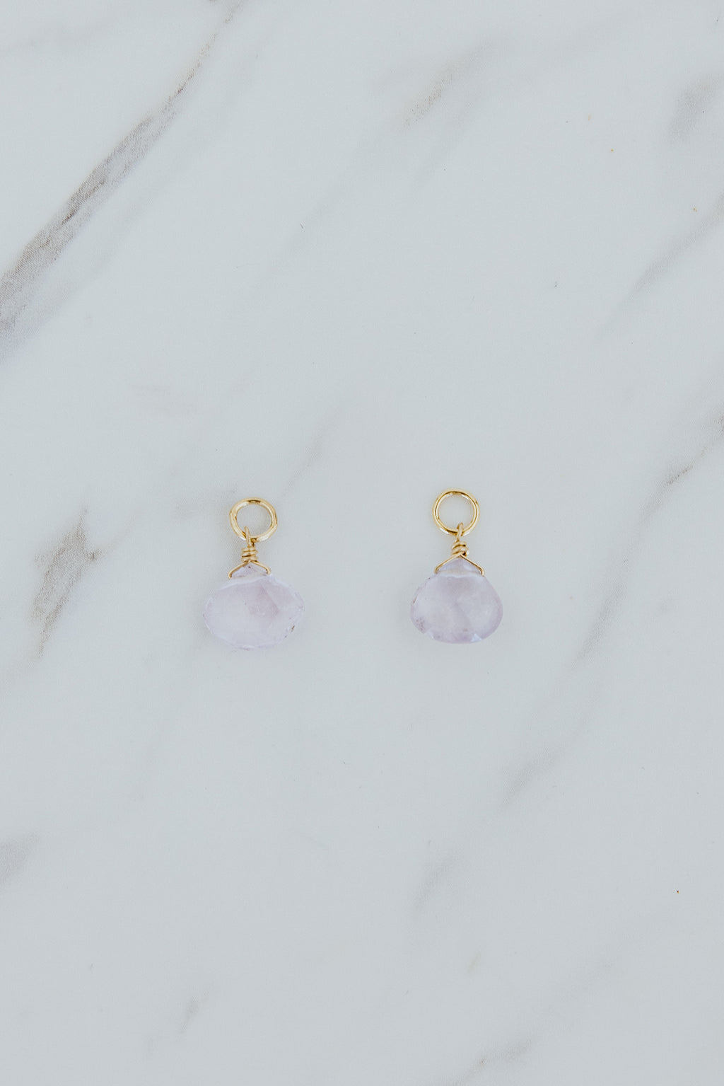 Wings Hawaii kunzite earring charms in 14k gold fill. Fine jewelry handmade on Maui. Char Bar mix, match, customize modern charm earrings