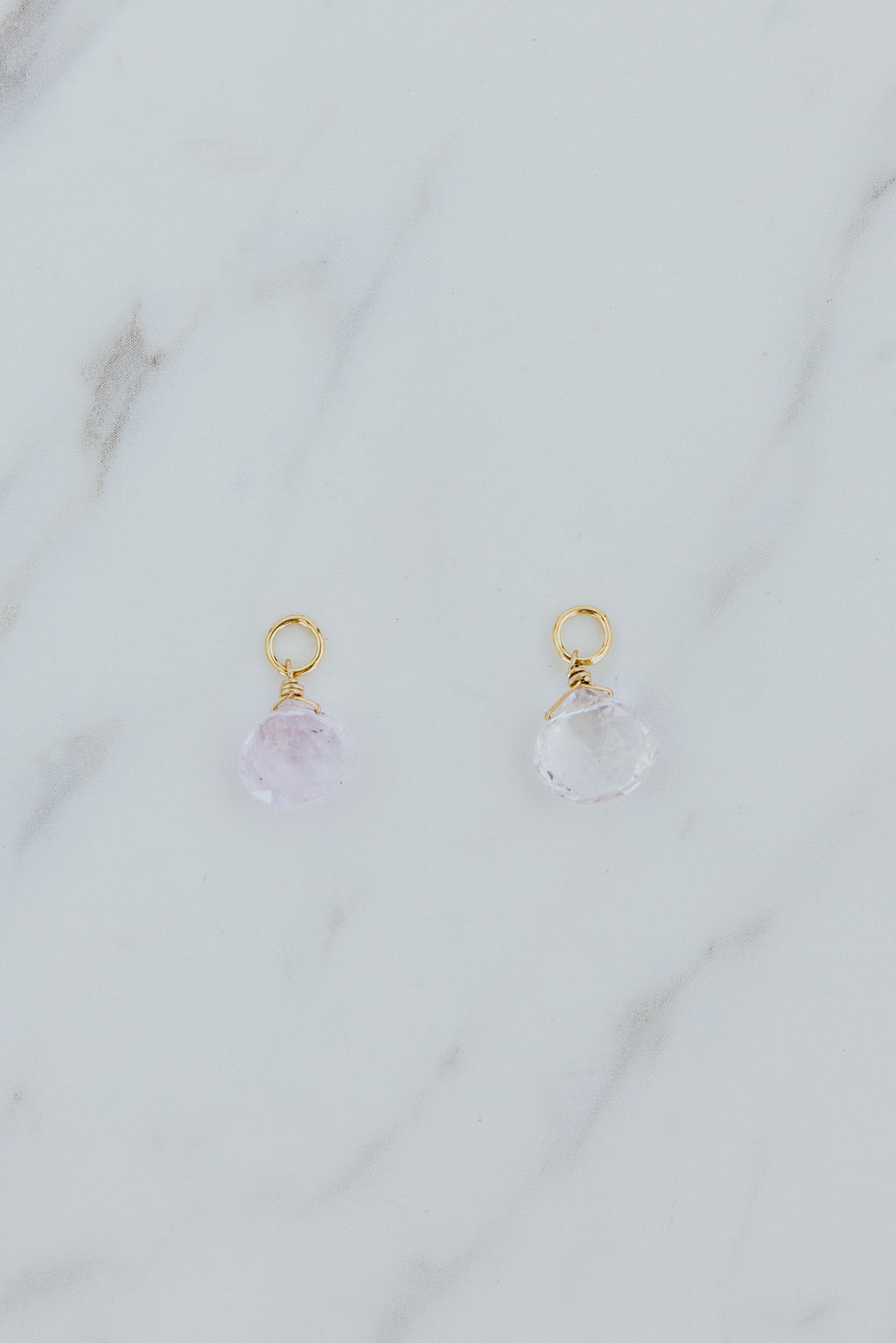Wings Hawaii kunzite earring charms in 14k gold fill. Fine jewelry handmade on Maui. Char Bar mix, match, customize modern charm earrings
