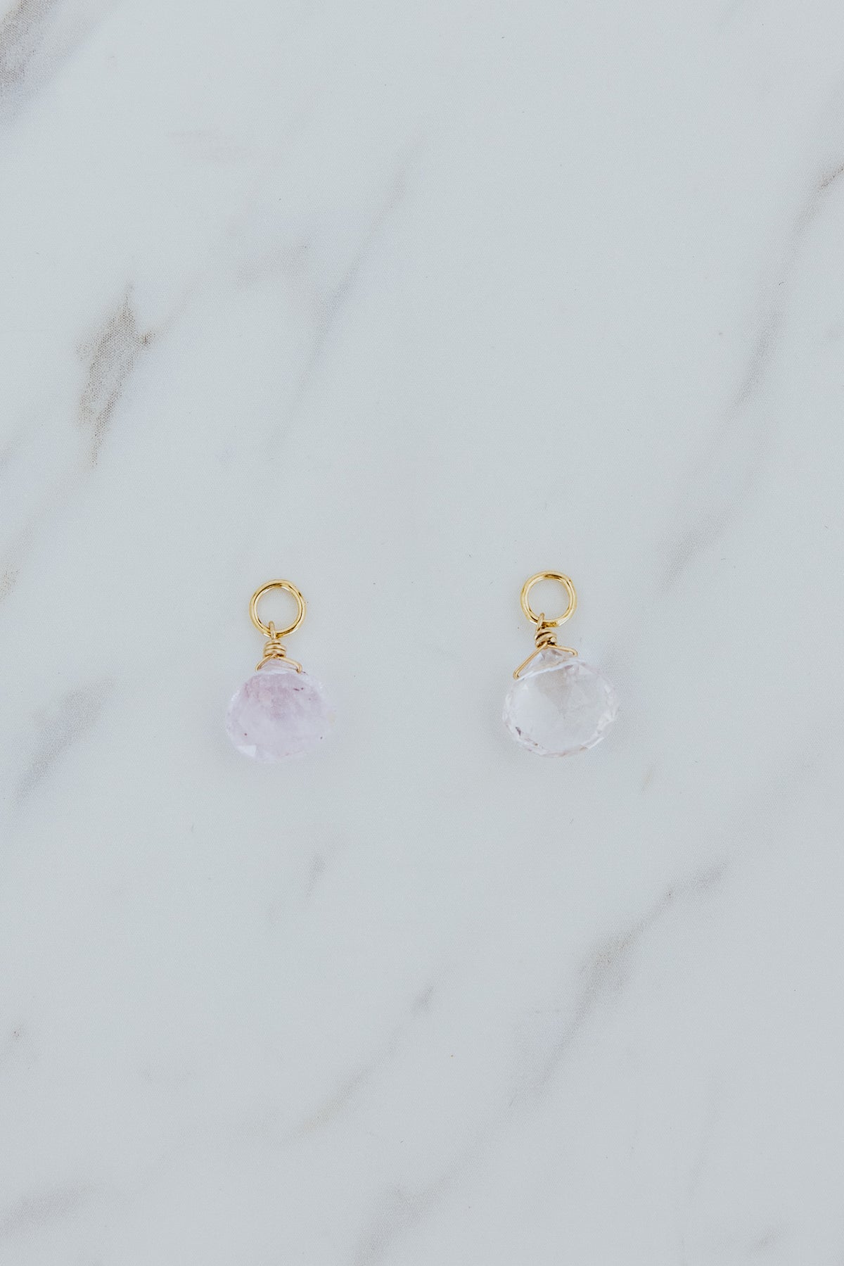 Wings Hawaii kunzite earring charms in 14k gold fill. Fine jewelry handmade on Maui. Char Bar mix, match, customize modern charm earrings