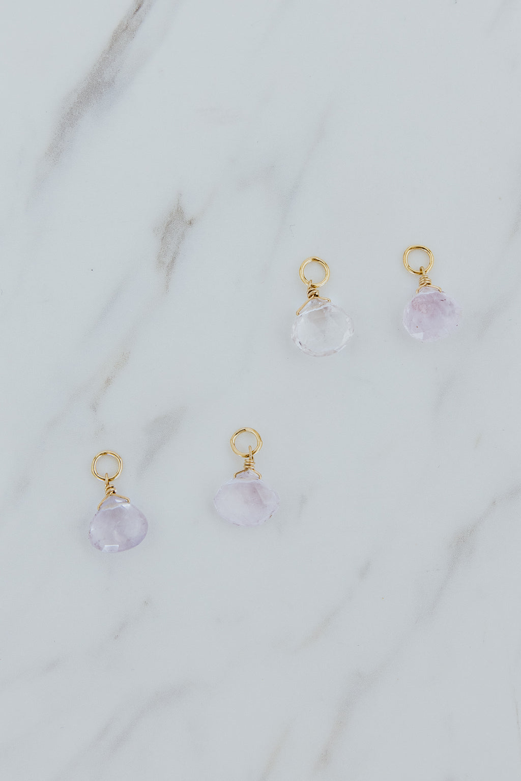 Wings Hawaii kunzite earring charms in 14k gold fill. Fine jewelry handmade on Maui. Char Bar mix, match, customize modern charm earrings