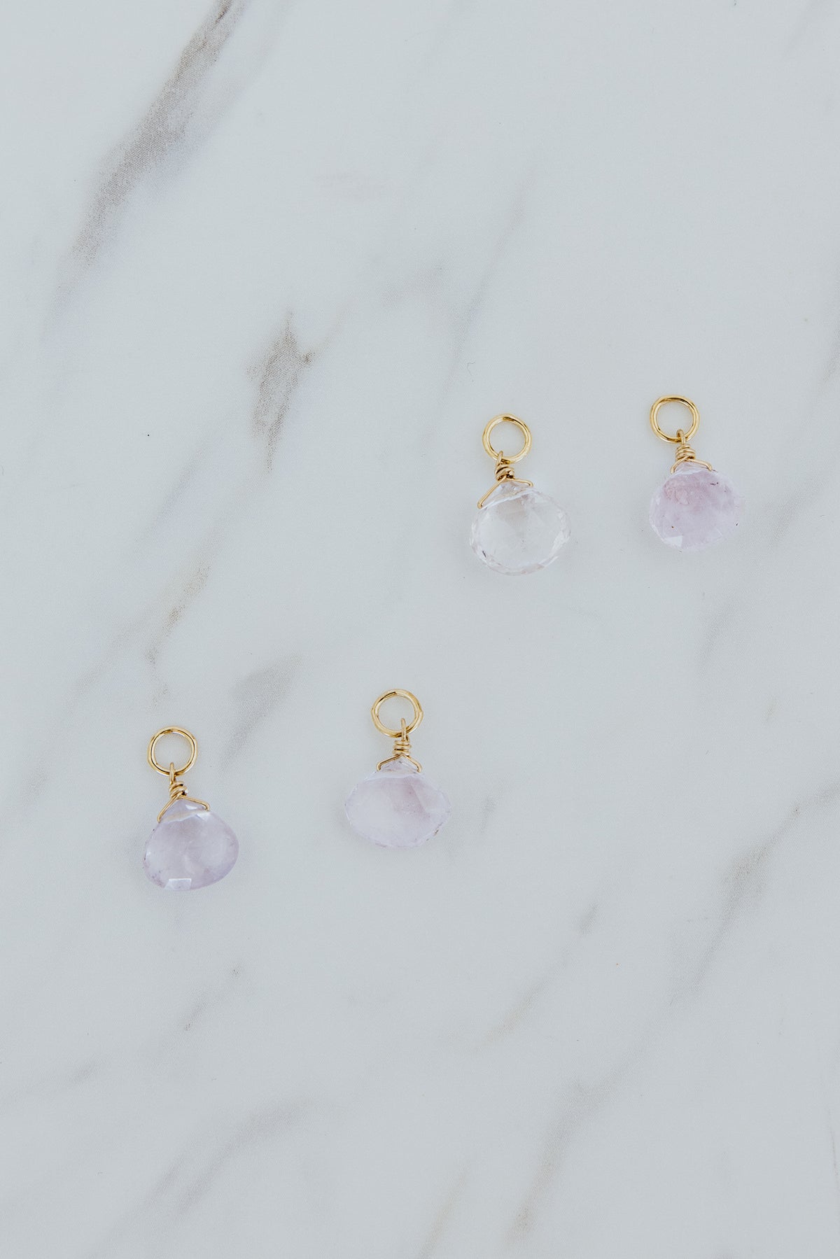 Wings Hawaii kunzite earring charms in 14k gold fill. Fine jewelry handmade on Maui. Char Bar mix, match, customize modern charm earrings