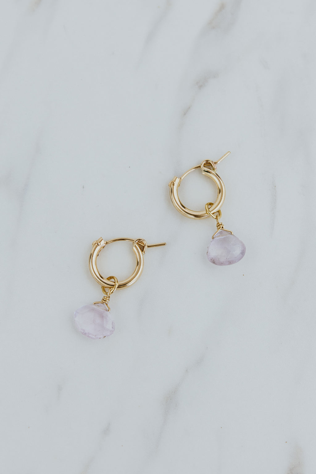 Wings Hawaii kunzite earring charms in 14k gold fill. Fine jewelry handmade on Maui. Char Bar mix, match, customize modern charm earrings