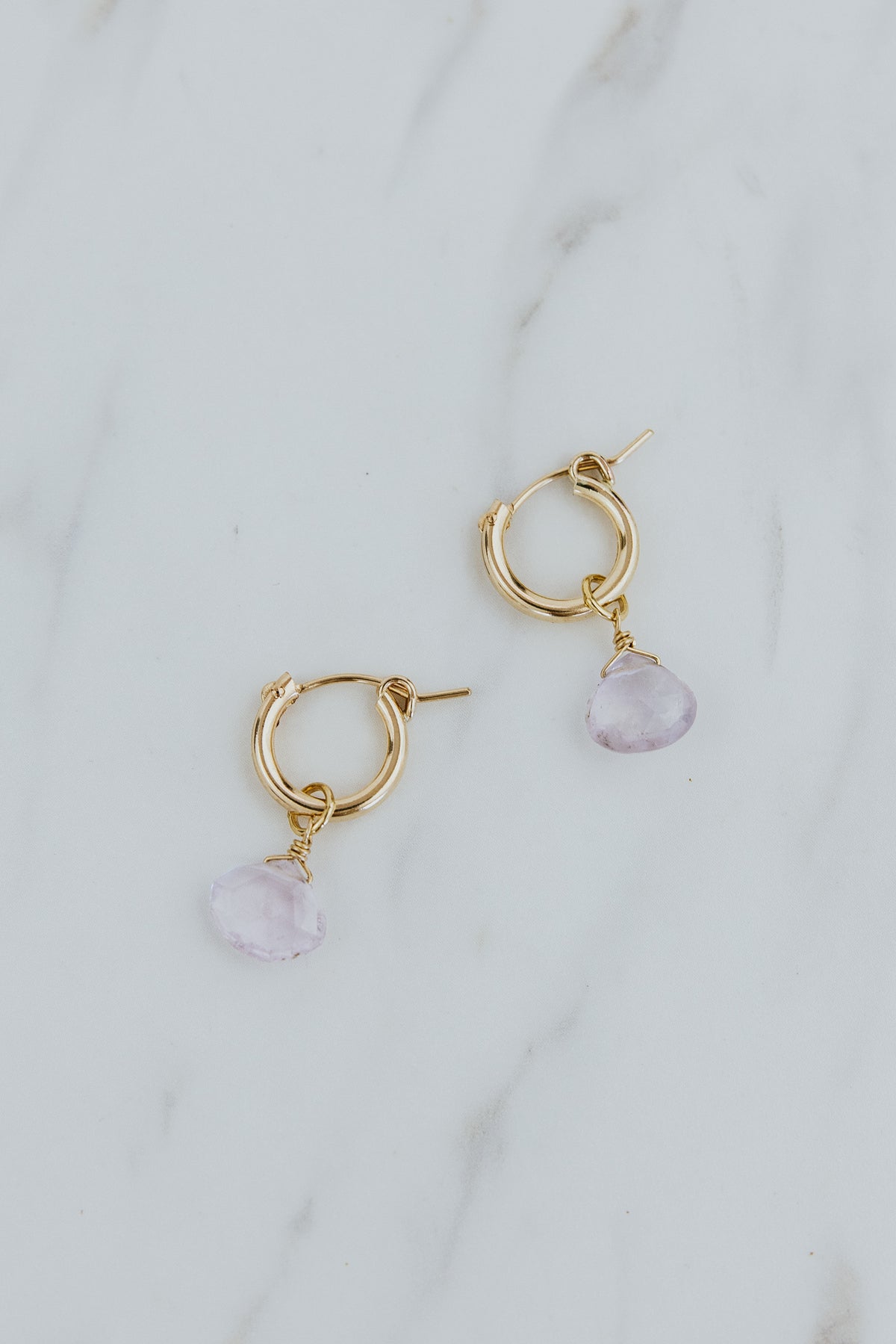 Wings Hawaii kunzite earring charms in 14k gold fill. Fine jewelry handmade on Maui. Char Bar mix, match, customize modern charm earrings
