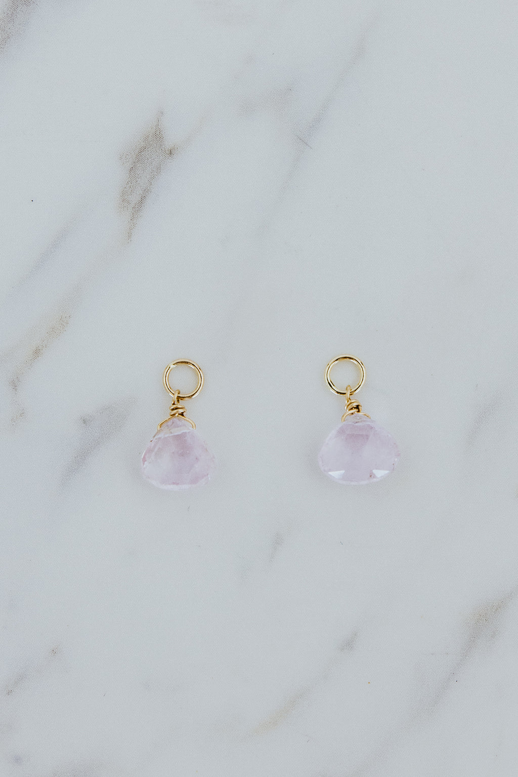 Wings Hawaii kunzite earring charms in 14k gold fill. Fine jewelry handmade on Maui. Char Bar mix, match, customize modern charm earrings