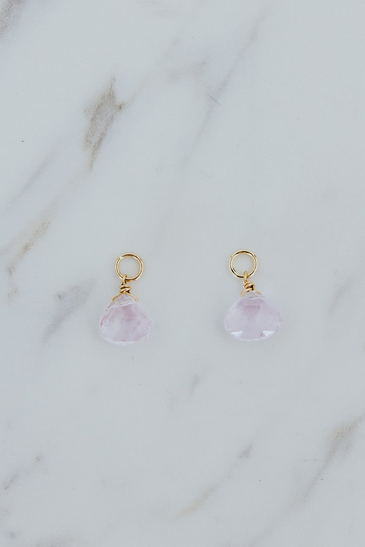 Wings Hawaii kunzite earring charms in 14k gold fill. Fine jewelry handmade on Maui. Char Bar mix, match, customize modern charm earrings