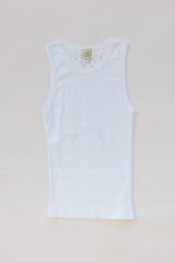 Wings Hawaii White Wing Tank. Angel wings in black print on white cotton tank top. Screenprinted by hand in Haiku, Maui. Original, sustainable, slow fashion made in Hawaii.  thumbnail