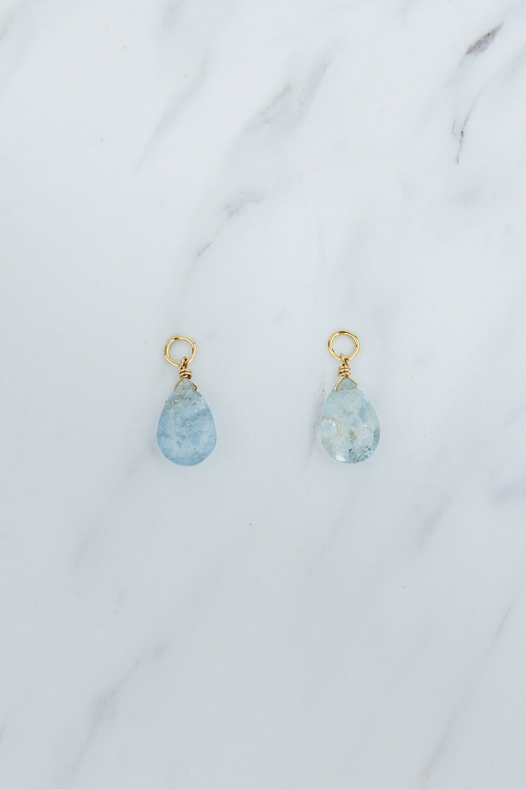 Wings Hawaii faceted aquamarine earring charms in 14k gold fill. Fine jewelry handmade in Maui. Modern, elevated charm earrings to mix, match, customize.