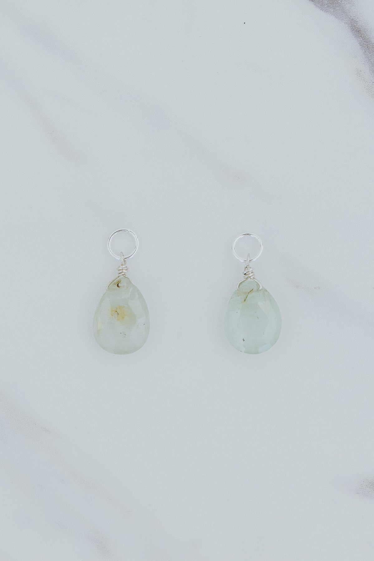 Wings Hawaii aquamarine gemstone earring charms in sterling silver. Fine jewelry handmade in Maui. Charm Bar mix match create your own luxury charm hoop earrings. 