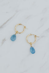 Wings Hawaii faceted aquamarine charms in 14k gold filled shown on hoop earrings. Fine jewelry handmade in Maui. Modern, elevated charm earrings to mix, match, customize. thumbnail
