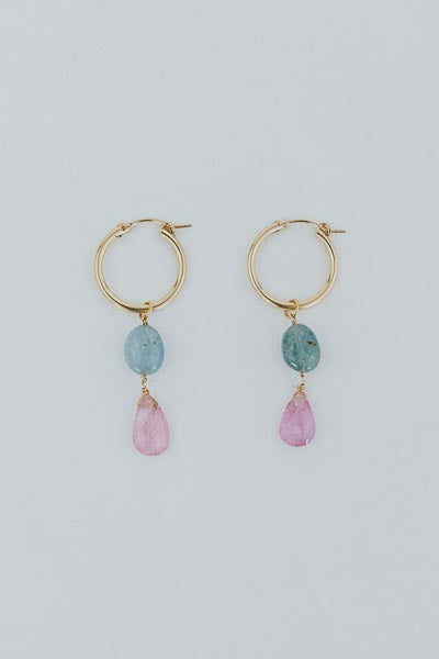 Wings Hawaii Good Karma Hoop earrings - Blue + Pink Aquamarine