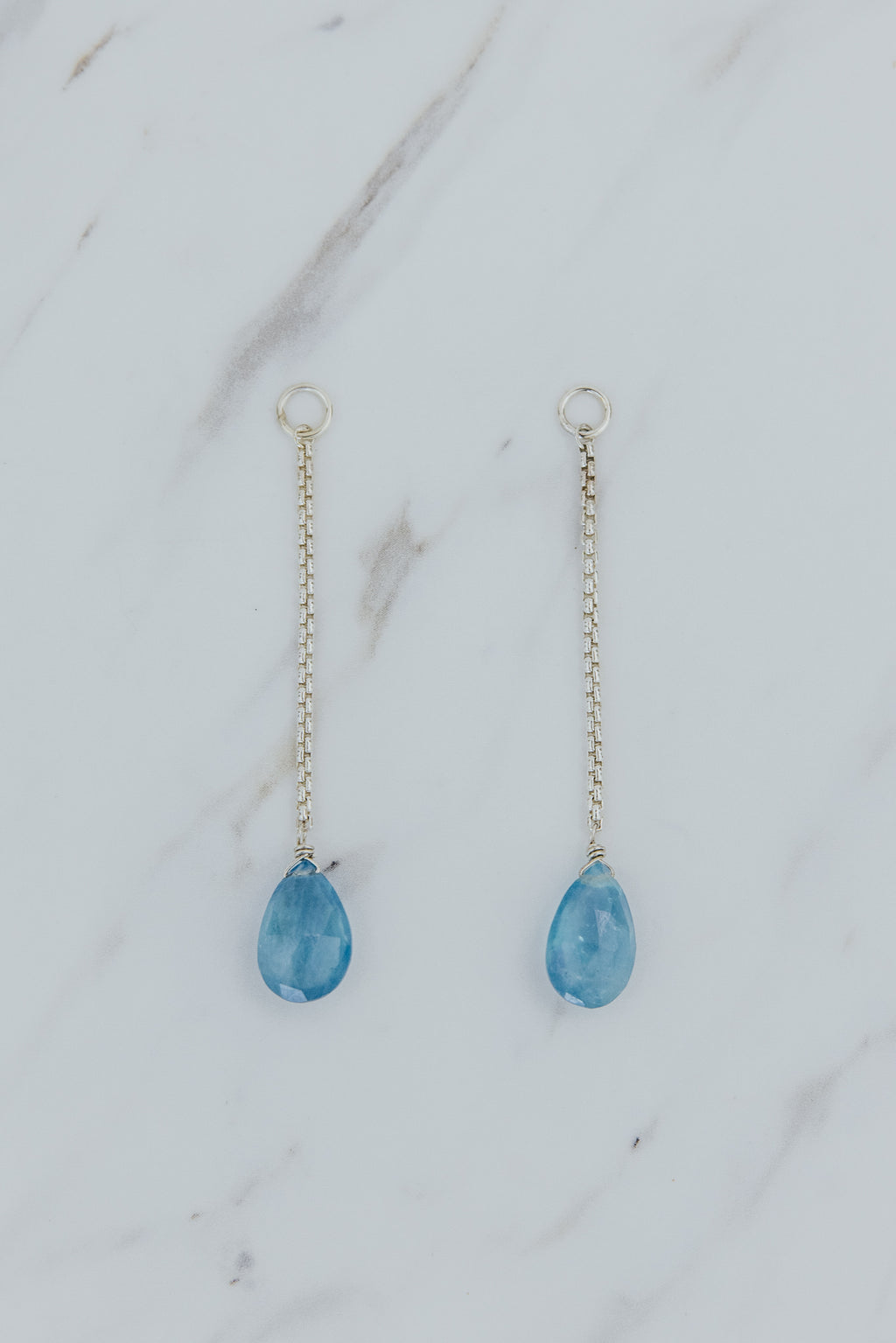 Wings Hawaii Drop Chain Aquamarine earring charms in sterling silver. Fine jewelry handcrafted in Maui. Mix, match, layer, customize with our Charm Bar Collection. Modern, beachy, boho chic jewelry made in Hawaii. 