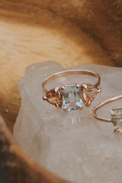 Trinity Ring - Aquamarine + Sunstone