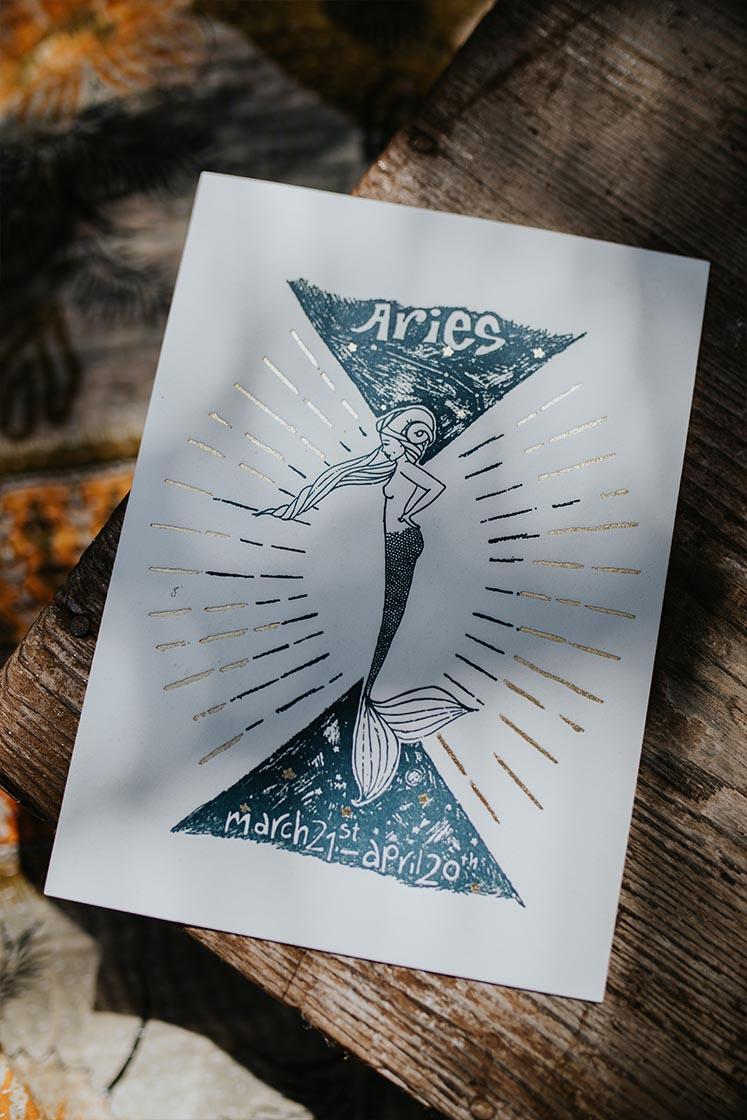 Wings Hawaii zodiac letterpress print -Aries unmatted