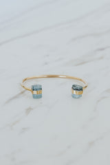 Wings Hawaii Aquamarine banded crystal cuff bracelet in 14k gold-filled. Fine jewelry handmade in Maui. Beachy boho chic ocean-inspired jewelry made in Hawaii.  thumbnail