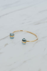 Wings Hawaii Aquamarine banded crystal cuff bracelet in 14k gold-filled. Fine jewelry handmade in Maui. Beachy boho chic ocean-inspired jewelry made in Hawaii.  thumbnail