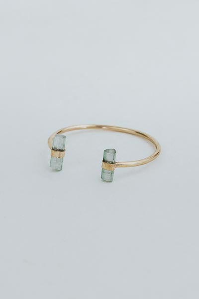 wings hawaii banded aqua tourmaline cuff bracelet in 14k gold fill 