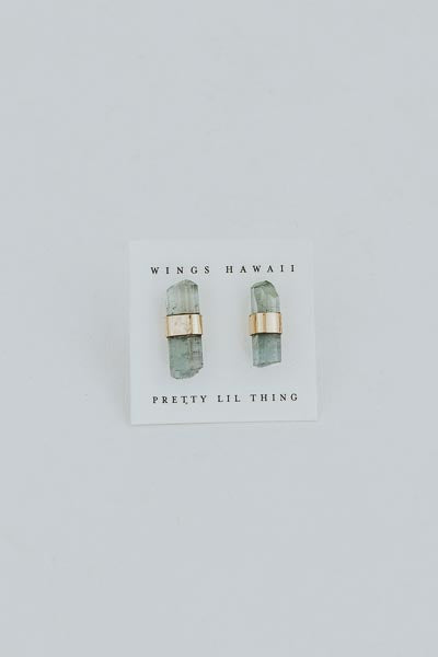 Banded Crystal Studs - Green Tourmaline | Gold Filled