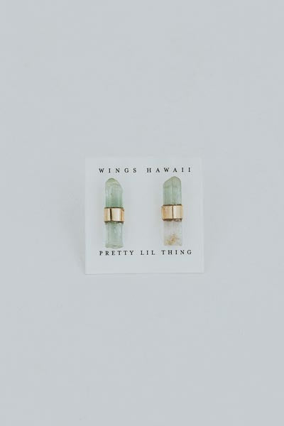 Banded Crystal Studs - Green Tourmaline | Gold Filled