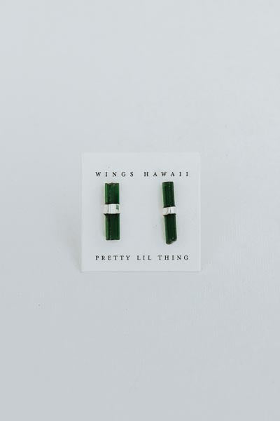 Banded Crystal Studs - Green Tourmaline | Sterling Silver
