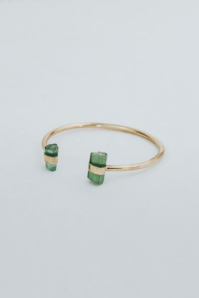 wings hawaii banded green tourmaline cuff bracelet in 14k gold fill 