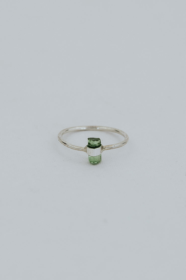 Banded Crystal Ring -  Green Tourmaline - Sterling Silver