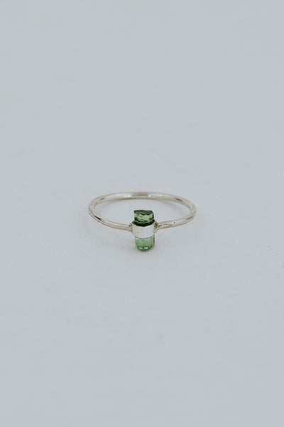 Banded Crystal Ring -  Green Tourmaline - Sterling Silver