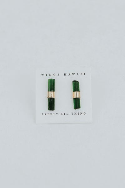 Banded Crystal Studs - Green Tourmaline | Gold Filled