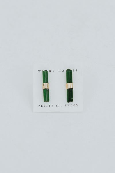 Banded Crystal Studs - Green Tourmaline | Gold Filled