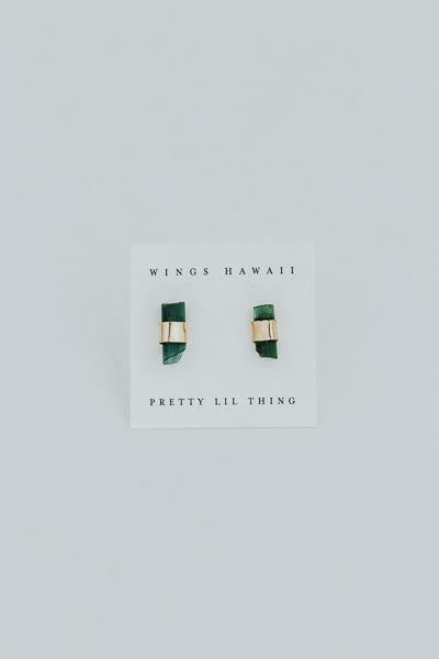 Banded Crystal Studs - Green Tourmaline | Gold Filled