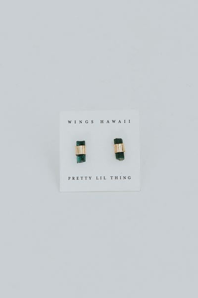 Banded Crystal Studs - Green Tourmaline | Gold Filled