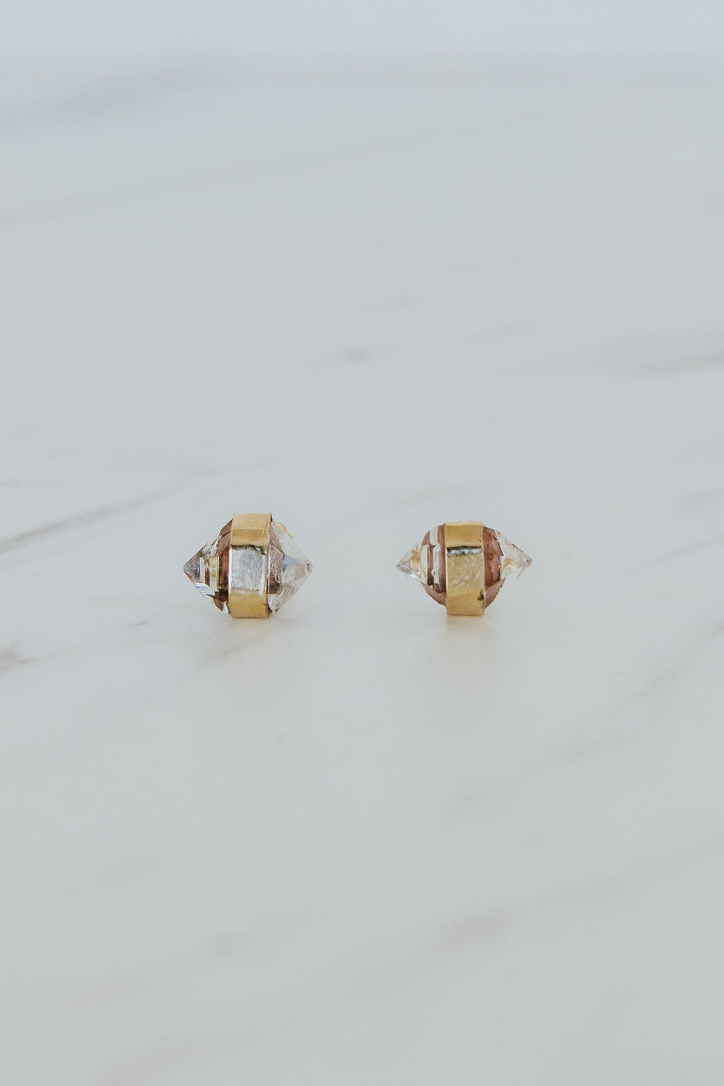 Wings Hawaii banded crystal stud earrings with Herkimer Diamonds in 14k gold-filled. Fine jewelry handmade in Maui. 