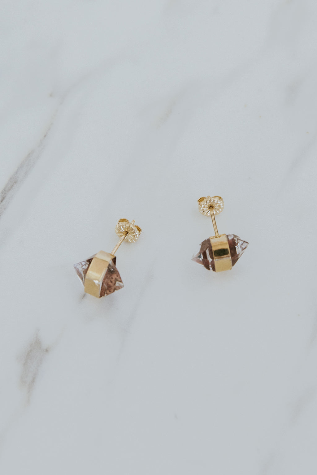 Wings Hawaii banded crystal stud earrings with Herkimer Diamonds in 14k gold-filled. Fine jewelry handmade in Maui. 