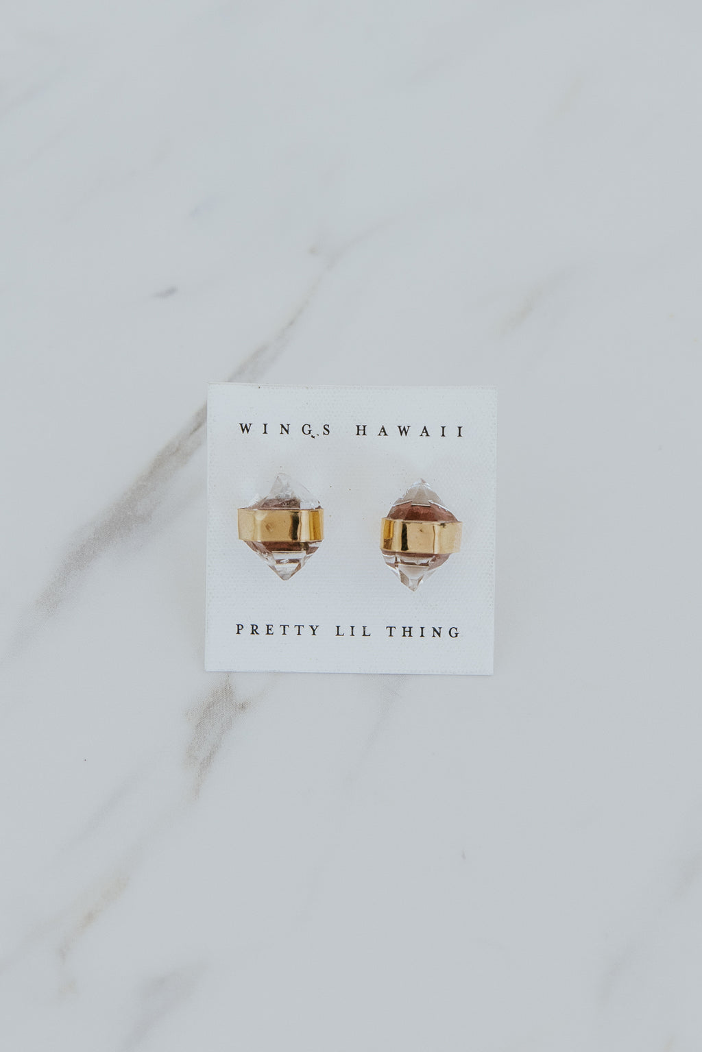 Wings Hawaii banded crystal stud earrings with Herkimer Diamonds in 14k gold-filled. Fine jewelry handmade in Maui. 
