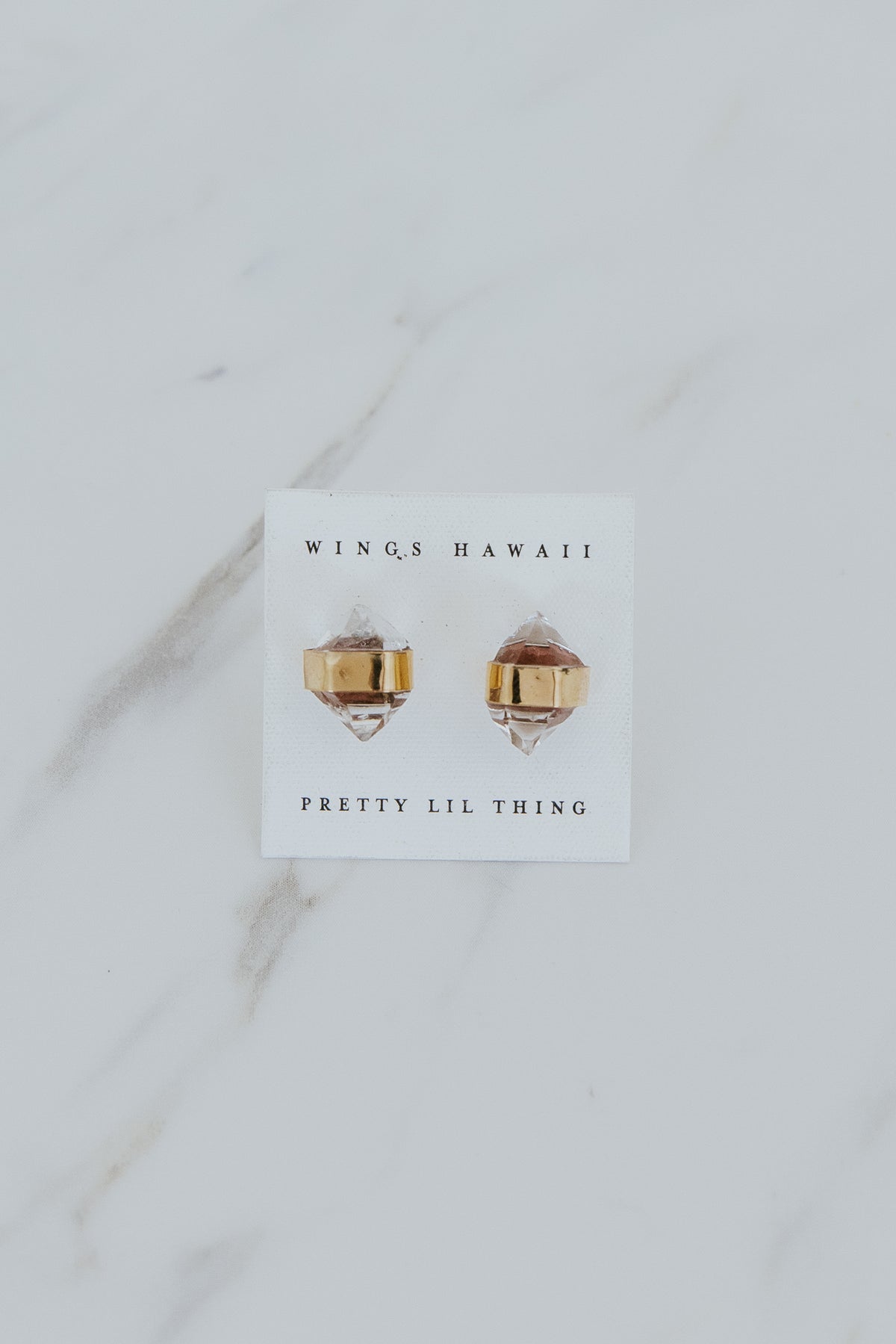 Wings Hawaii banded crystal stud earrings with Herkimer Diamonds in 14k gold-filled. Fine jewelry handmade in Maui. 