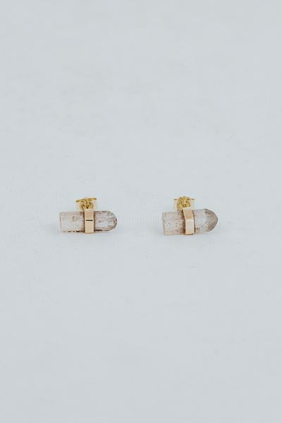 Wings Hawaii imperial topaz banded crystal stud earrings in 14k gold. Fine jewelry handcrafted in Maui. 