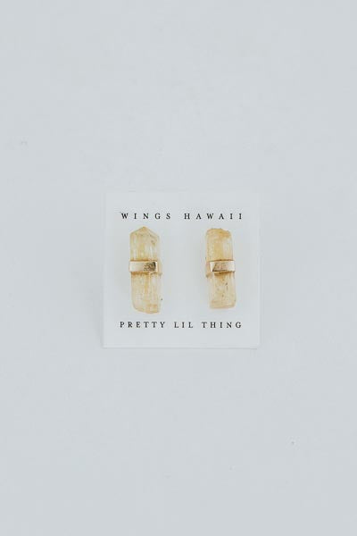 Wings Hawaii imperial topaz banded crystal stud earrings in 14k gold. Fine jewelry handcrafted in Maui. 