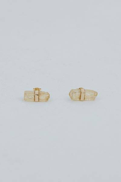 Wings Hawaii imperial topaz banded crystal stud earrings in 14k gold. Fine jewelry handcrafted in Maui. 