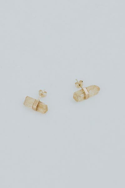 Wings Hawaii imperial topaz banded crystal stud earrings in 14k gold. Fine jewelry handcrafted in Maui. 