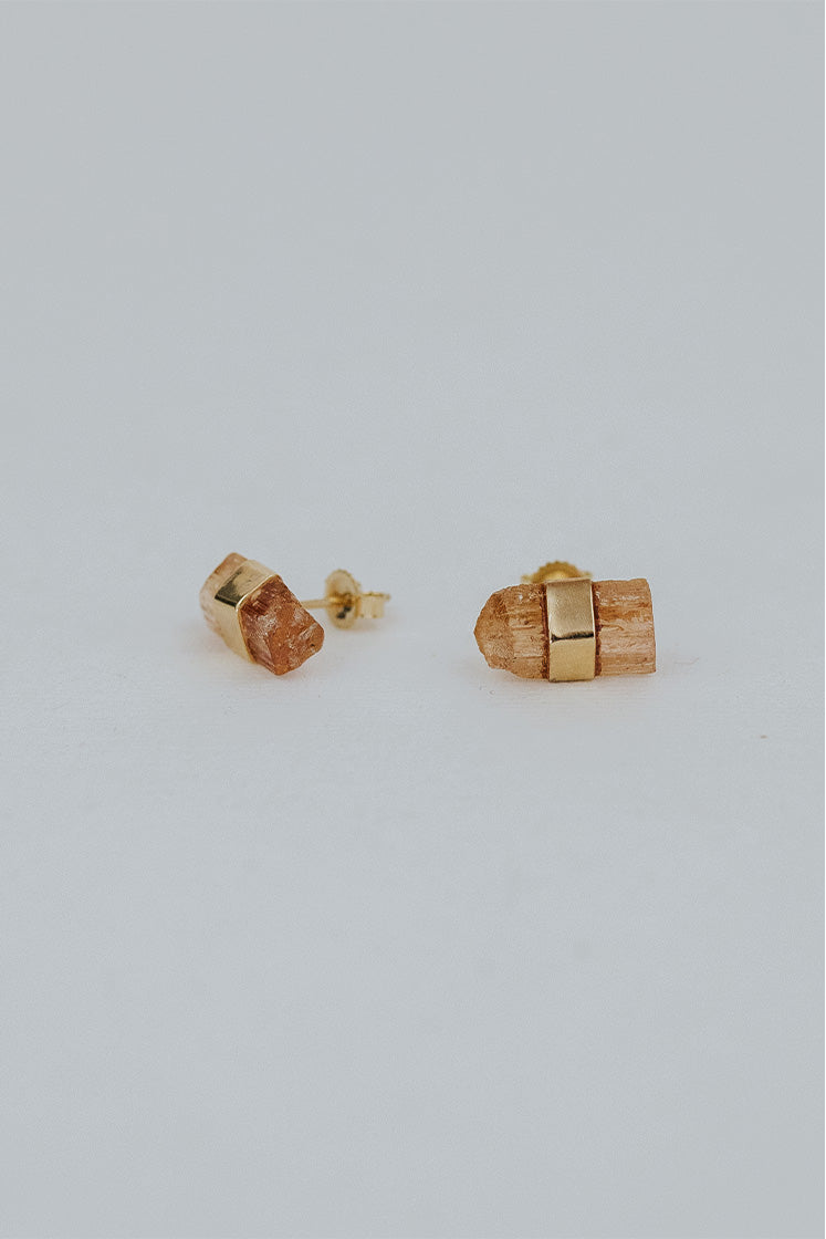 Banded Crystal Studs - Imperial Topaz 14k