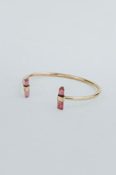 wings hawaii banded pink tourmaline crystal cuff bracelet in 14k gold fill 