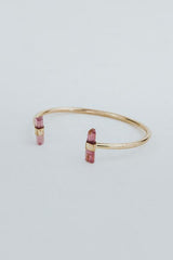 wings hawaii banded pink tourmaline crystal cuff bracelet in 14k gold fill  thumbnail