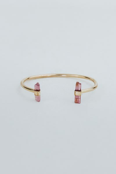 wings hawaii banded pink tourmaline crystal cuff bracelet in 14k gold fill 